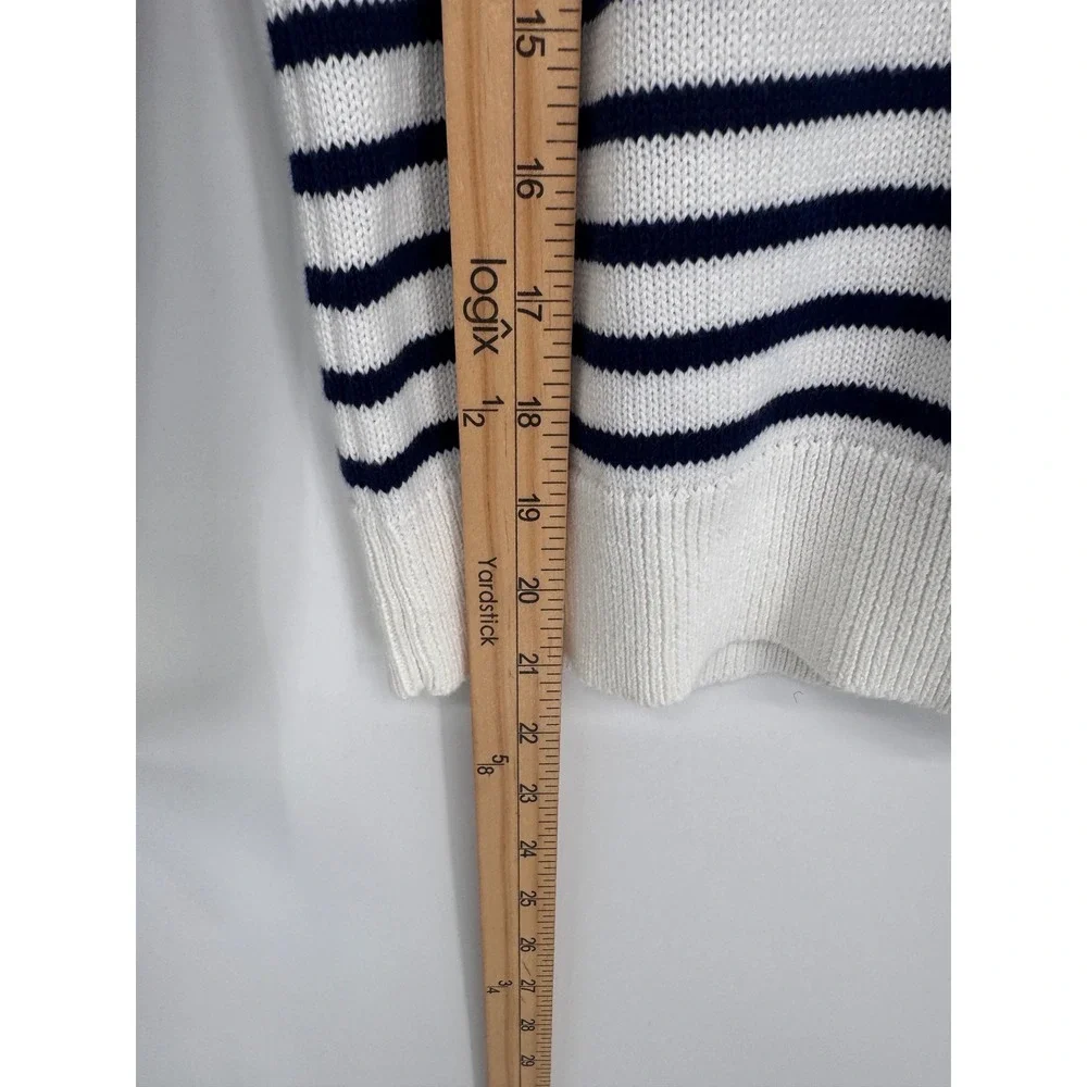 Crewcuts Striped Mockneck Sweater Kids XL 12-14 White Navy Blue Preppy Classic